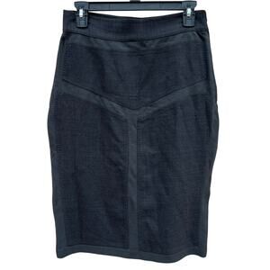 Diane Von Furstenburg DVF Black Grey Wool Blend Chickie Pencil Skirt Size 8